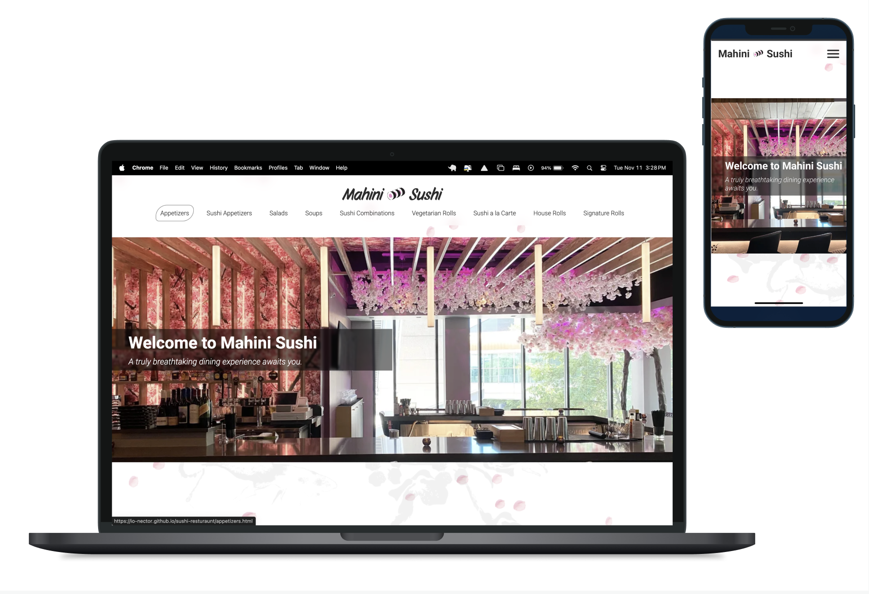 Mahini sushi website screenshot