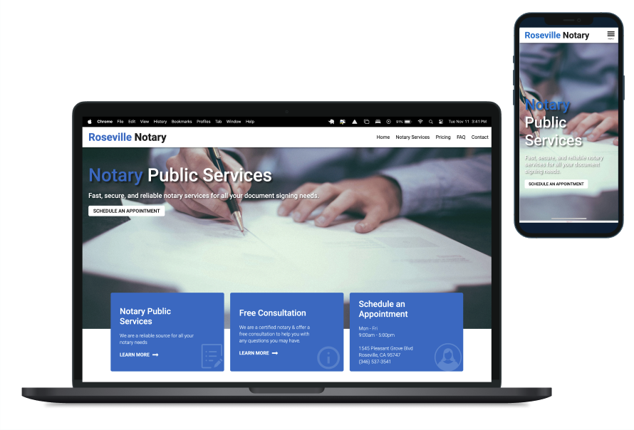 roseville-notary website screenshot